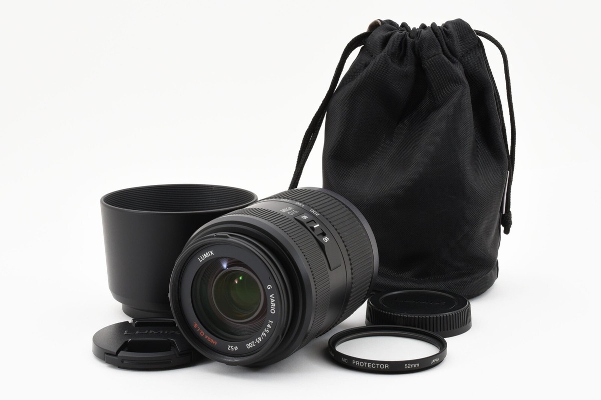 Panasonic LUMIX G VARIO 45-200mm F/4-5.6 Lens w/Hood, Case [Exc+++