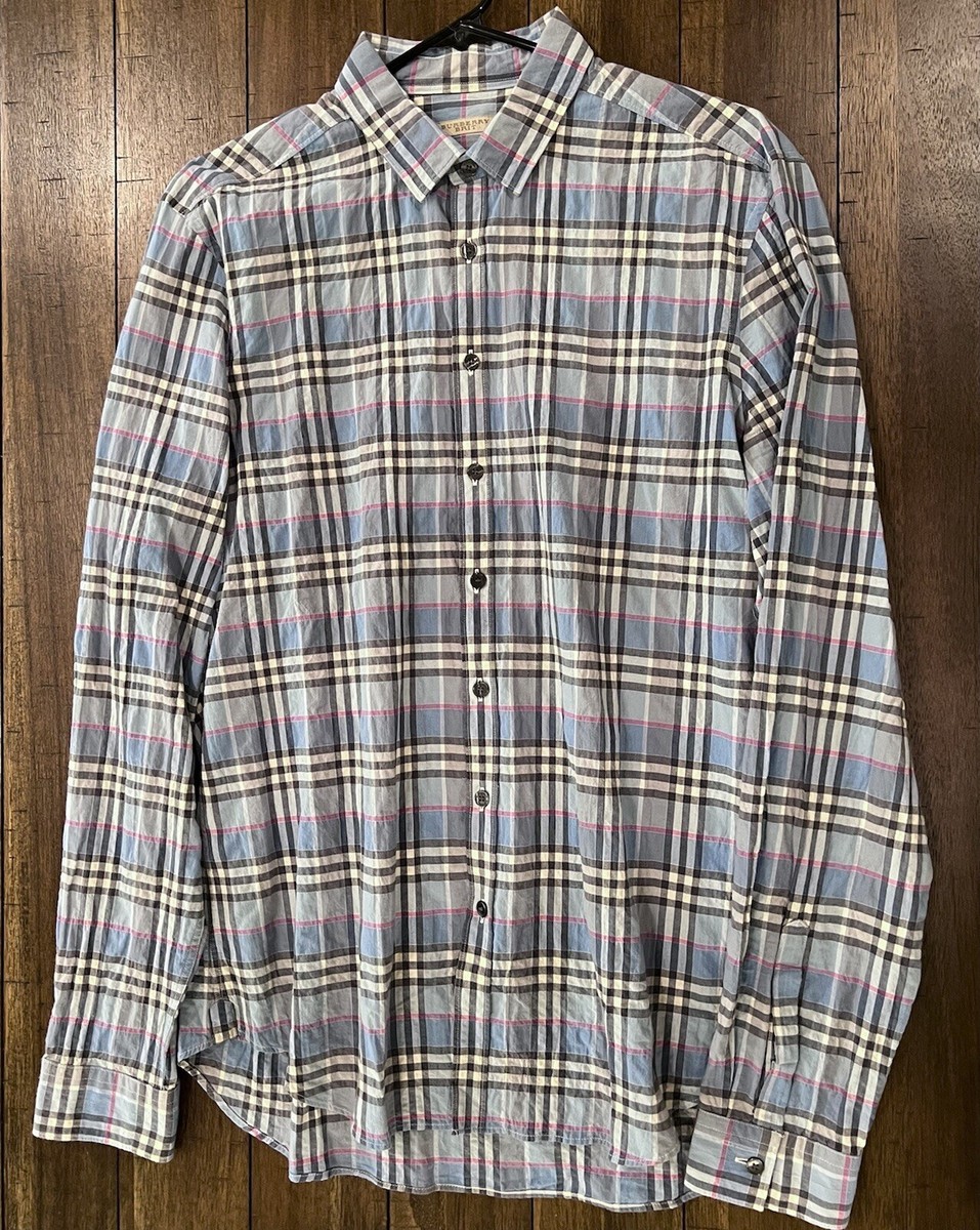 Burberry Brit Long Sleeve Button Up Shirt Men's Large Blue Nova