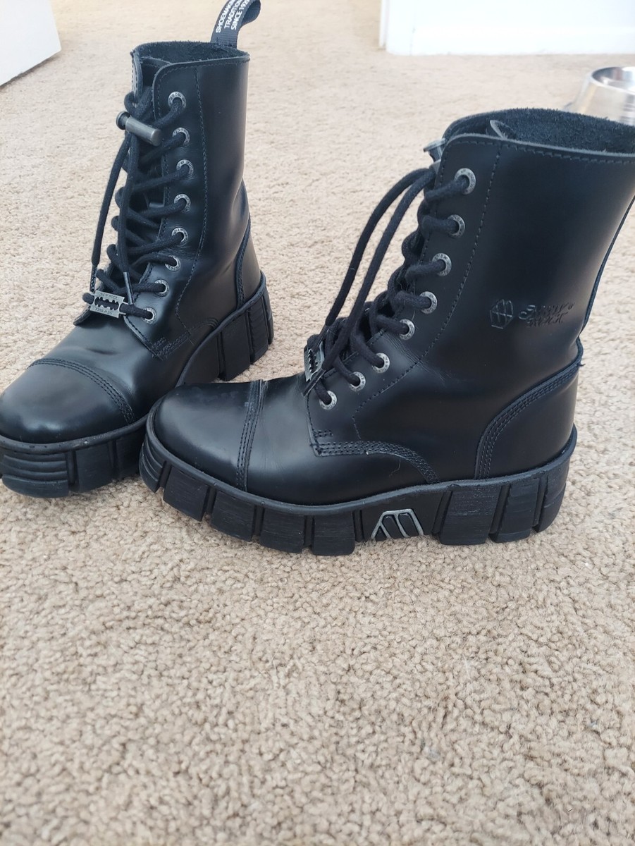 New Rock Boot Black Tower With Laces M-Wall 126N-C1. Ankle Boot