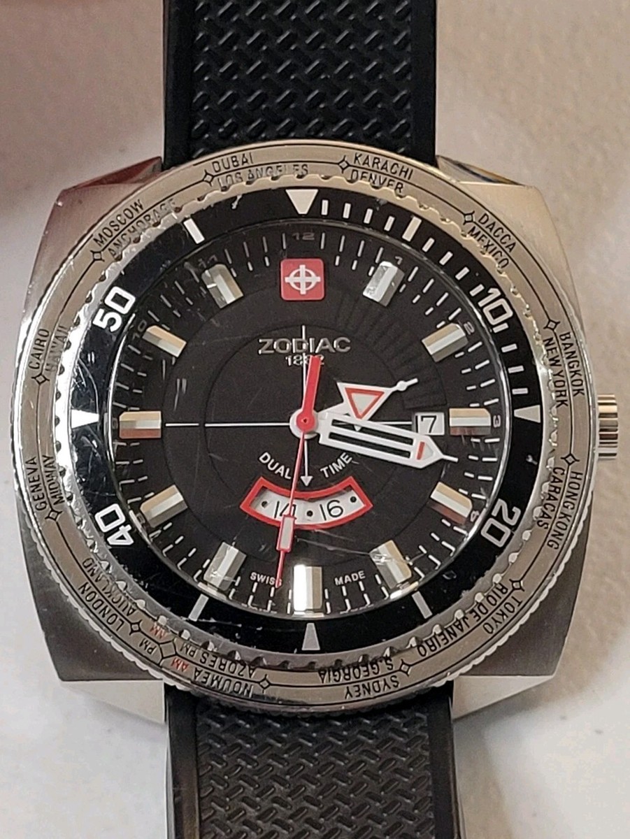 Rare Zodiac Z03701 Super Dragon World Timer Swiss Quartz Men's