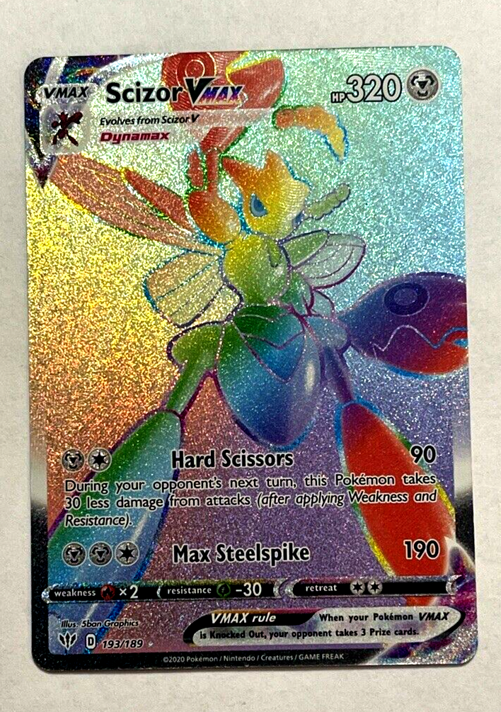 2020 Pokemon Card Scizor VMAX Rainbow 193/189 Secret Rare Darkness
