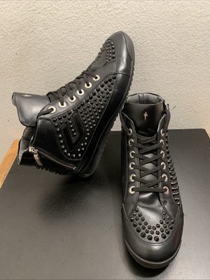 Cesare Paciotti 4US 2zip Spiked Studded Black Hi-tops Sneakers Men