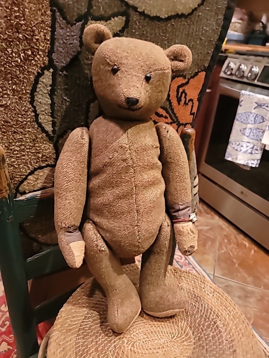 Antique Teddy Bear 1920/30 RARE Worsted Wool Shoe Button Eyes Hump