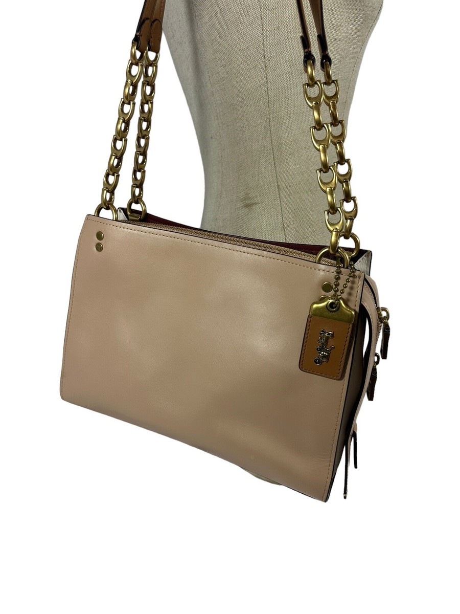 Genuine COACH Rogue Colorblock 27054 beige leather chain link