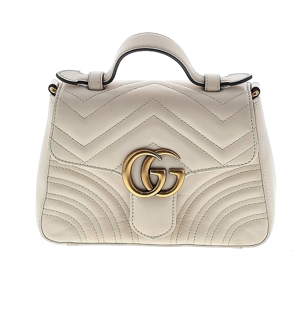 Gucci White Quilted Leather Marmont Mini Top Handle Bag Chevron