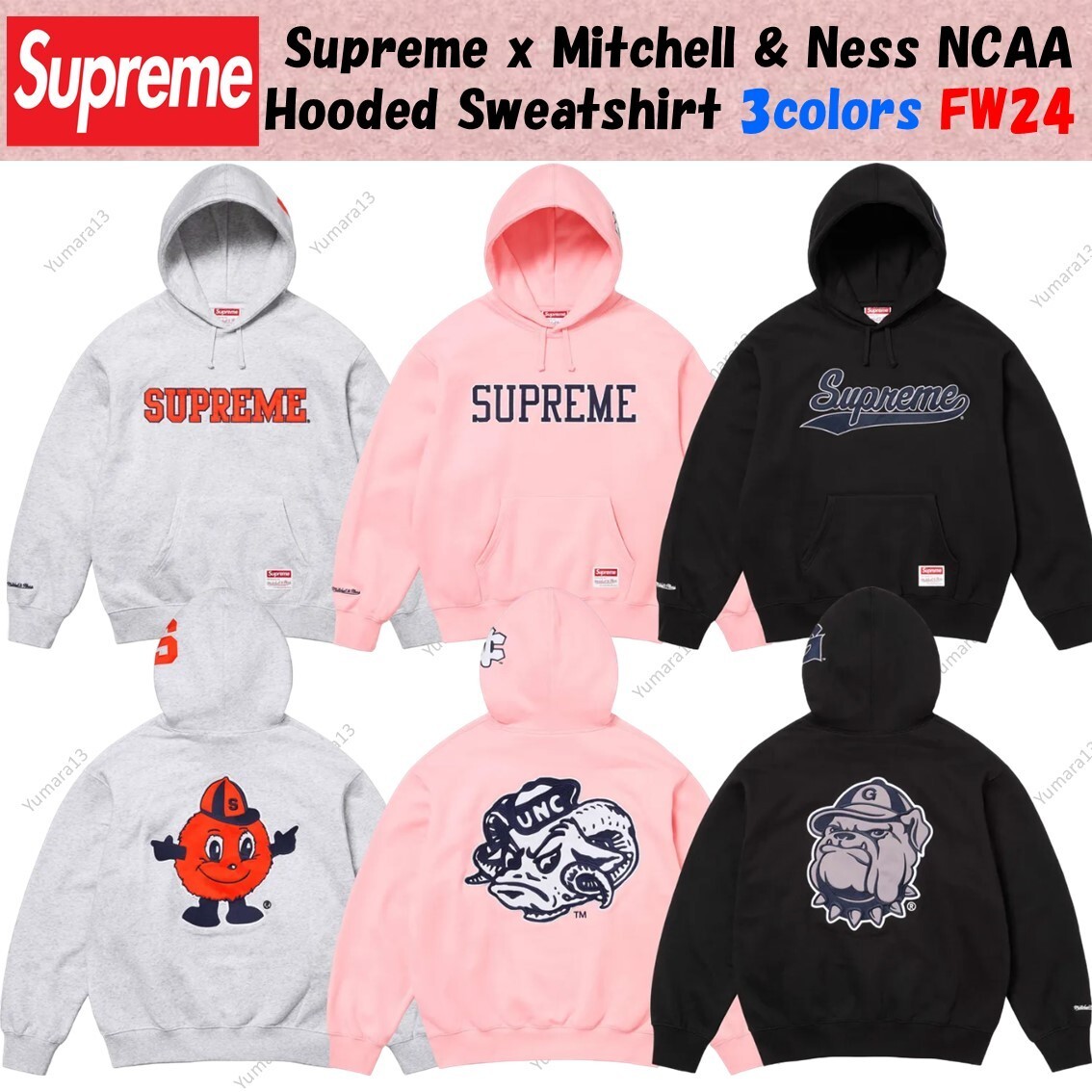 Supreme x Mitchell & Ness NCAA Hooded Sweatshirt 3colors FW24 | eBay