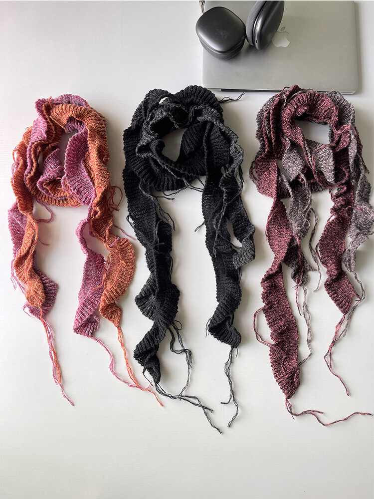 Y2k Long Thin Scarf Women Irregular Tassel Knitted Scarf Decor