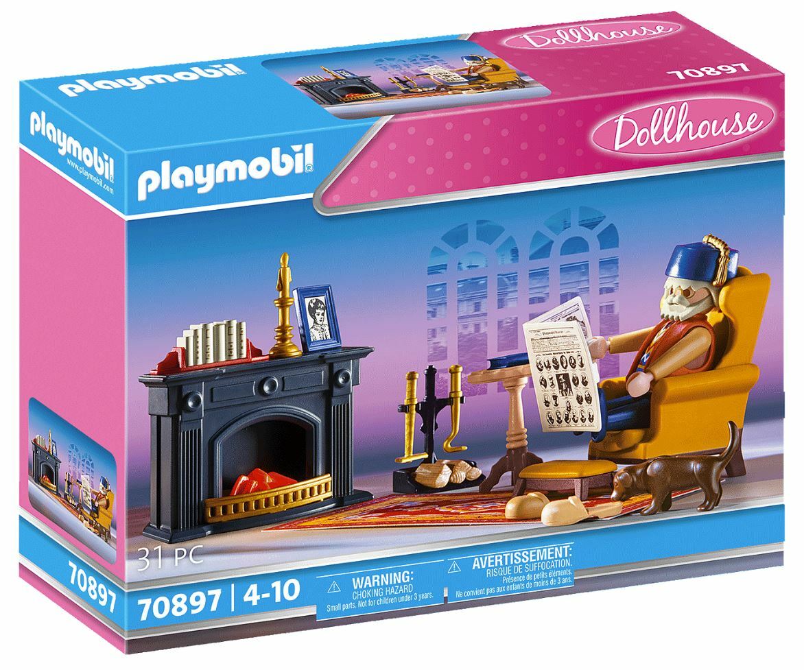 Playmobil Set 70897 Room with Fireplace Grandpa Mansion Box addon