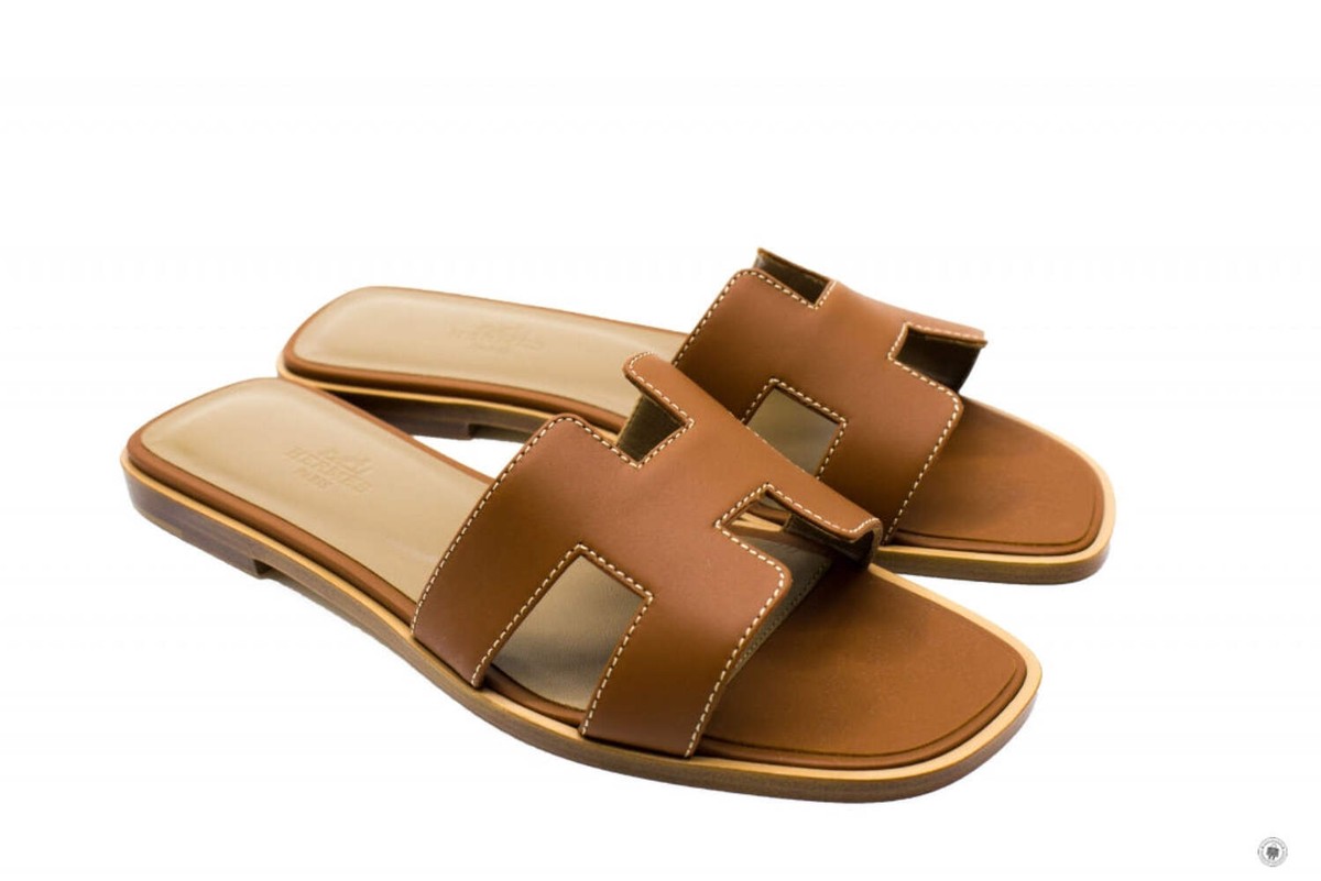 NEW Hermes H021056Z Oran Sandal Gold / 03 Box 37.5 Sandals