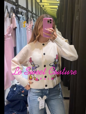 ZARA ディズニーコラボ Daisy Duck ニットカーディガン ZARA NEW WOMAN