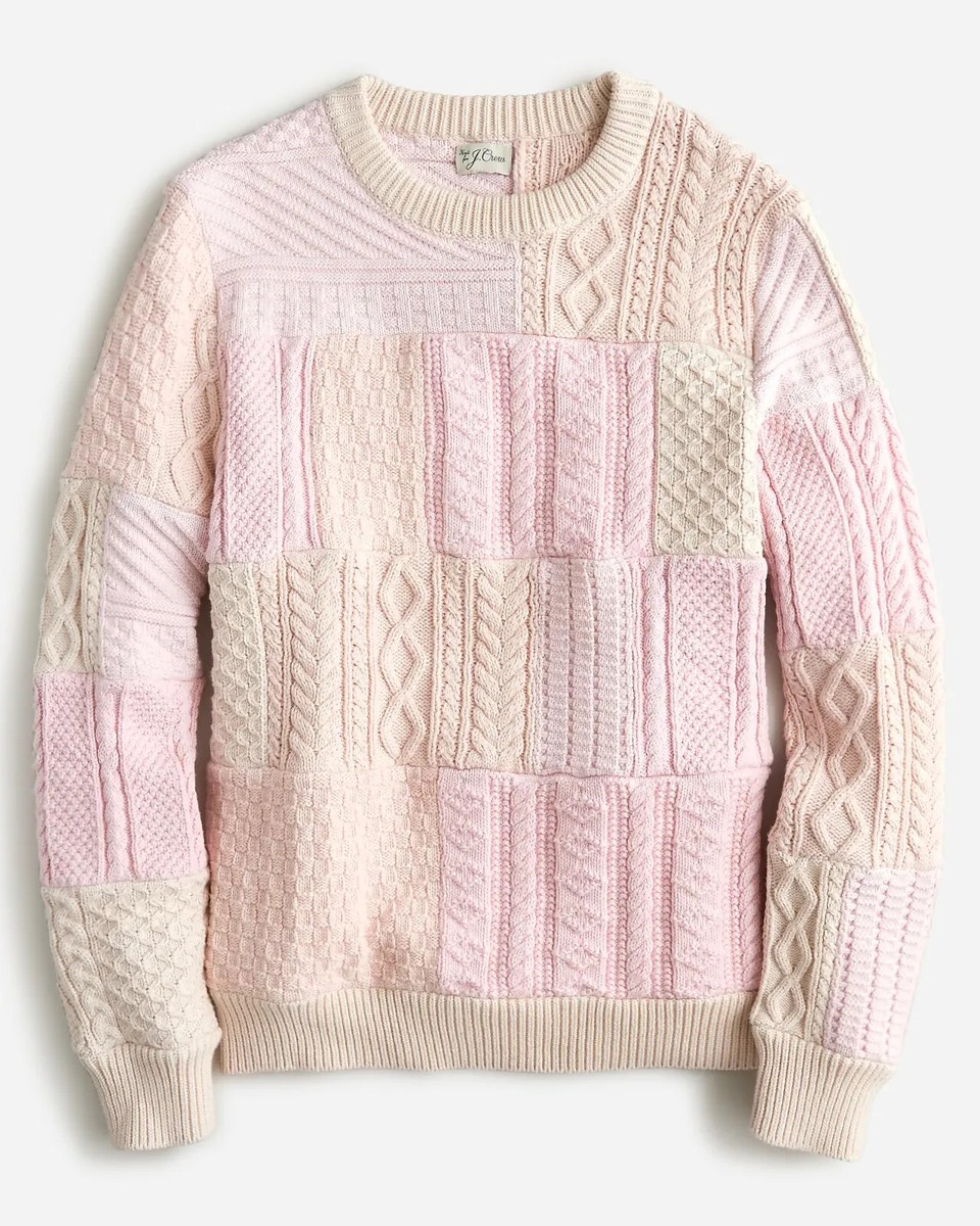 J. CREW Men's Heritage Patchwork Cotton Cable-knit Sweater Ivory