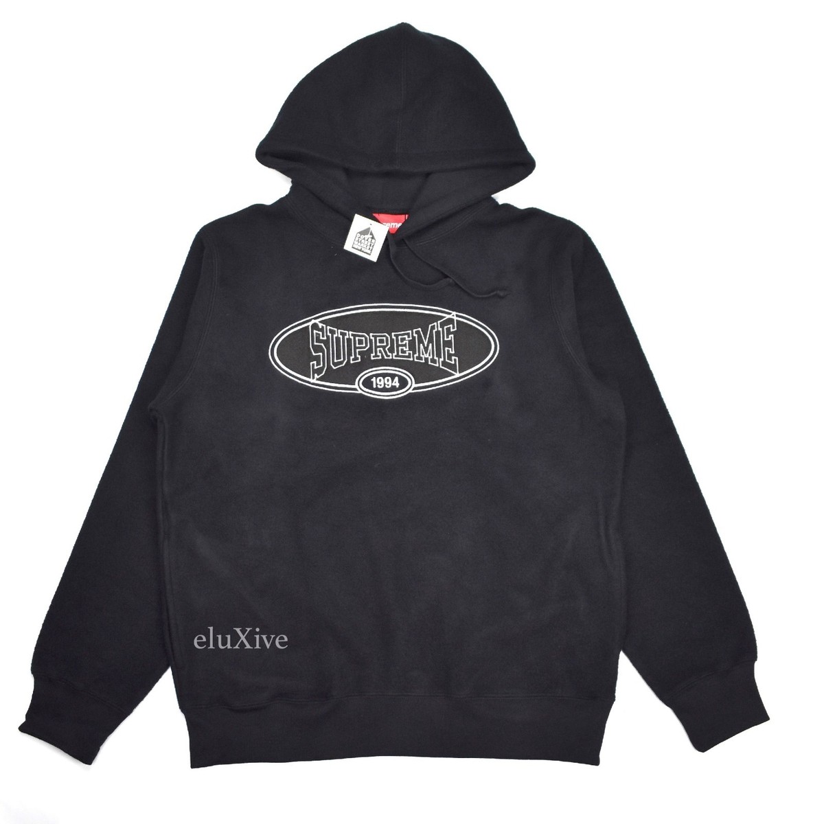 NWT Supreme Men's Black Reverse Fleece Logo Embroidered Hoodie