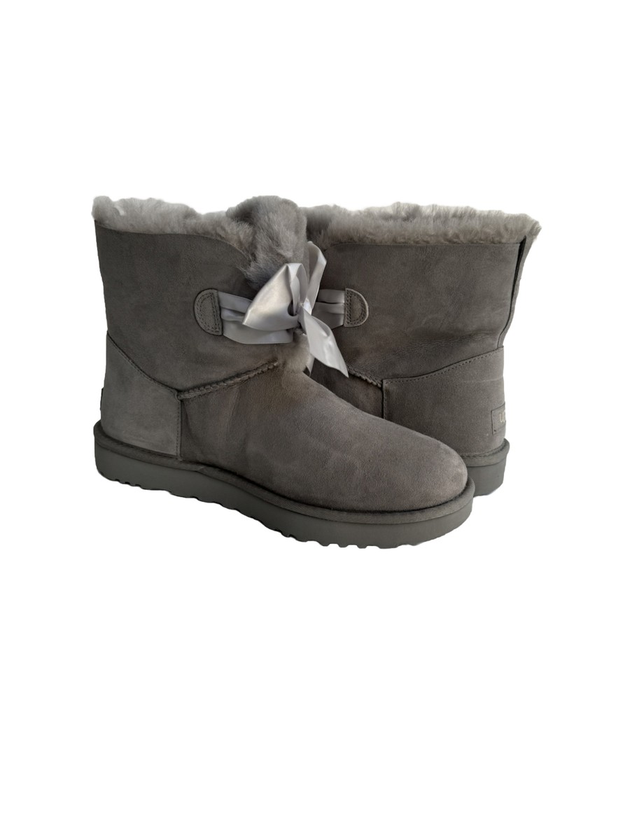 UGG GITA BOW MINI SEAL GREY GRAY SUEDE SHEARLING LINED Boot US 11