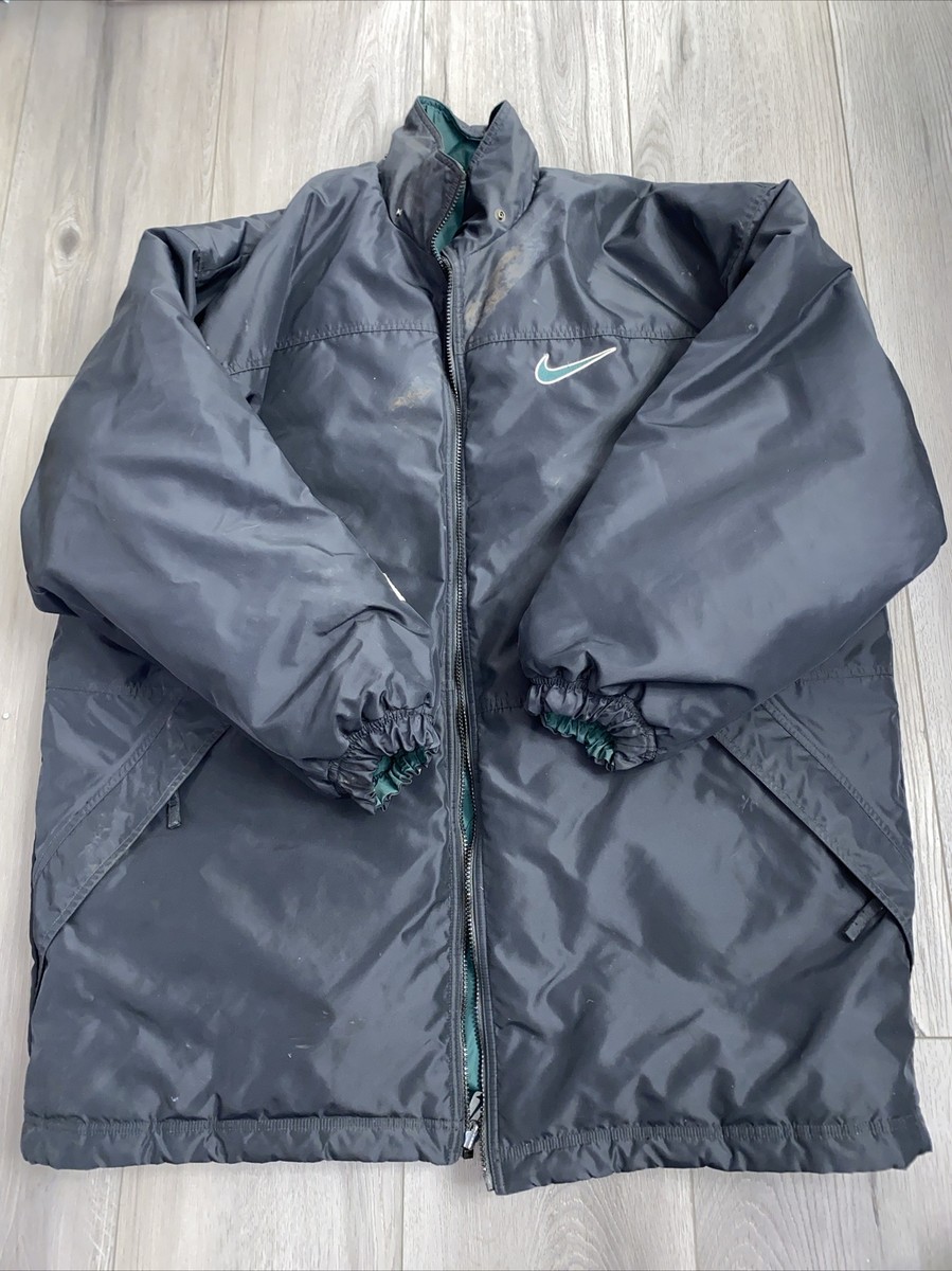 NIKE Reversible Puffer Coat Vintage Black/Green 90s Swoosh XL long
