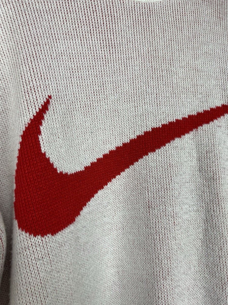 Supreme Nike Swoosh Sweater Knit SS19 Sz L White/Red | eBay