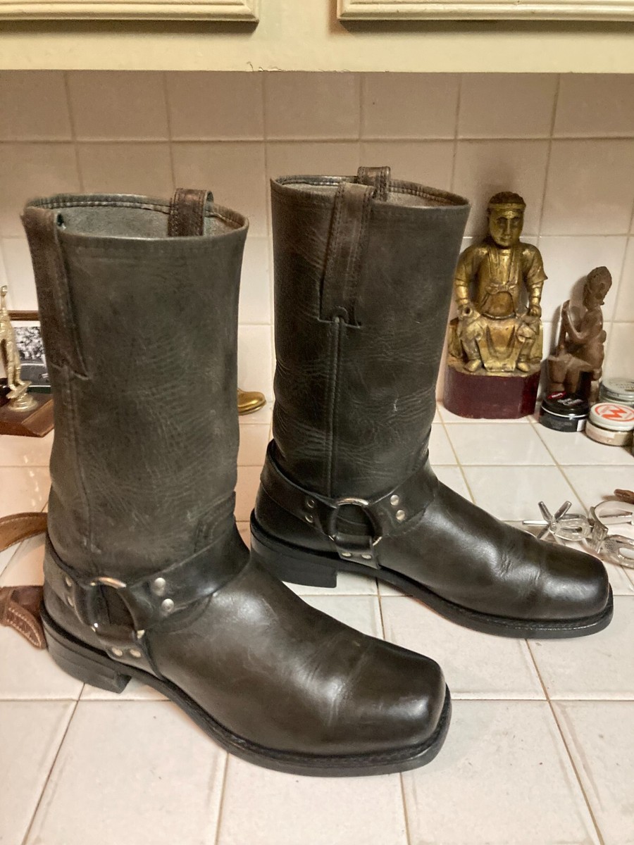 FRYE USA VINTAGE TRUCKER HARNESS SQUARE TOE MOTOR BOOTS DISTRESSED