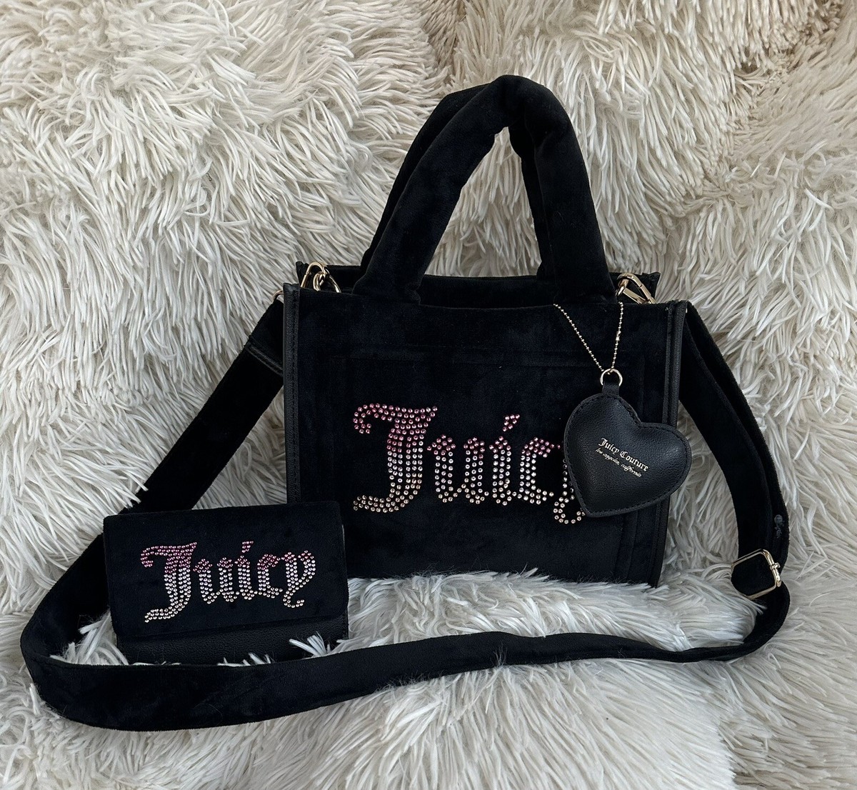 JuicyCouture Black Licorice Rhinestone Big Spender Mini Tote And
