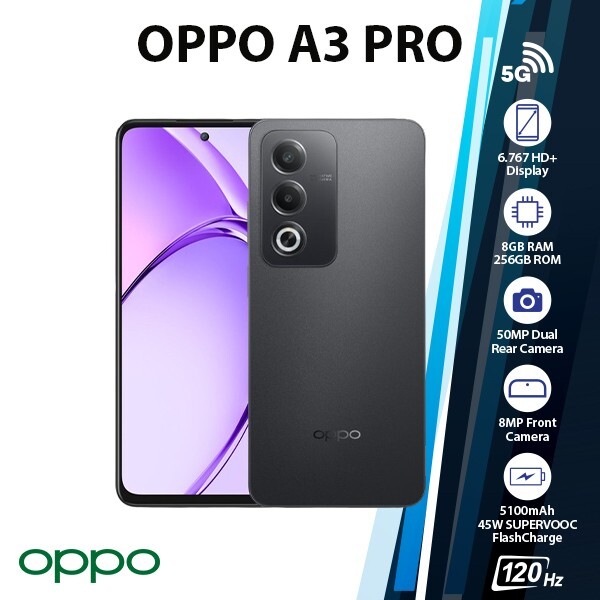 OPPO A3 Pro 5G Global Android Cell Phone (Black/8GB+256GB/Unlocked