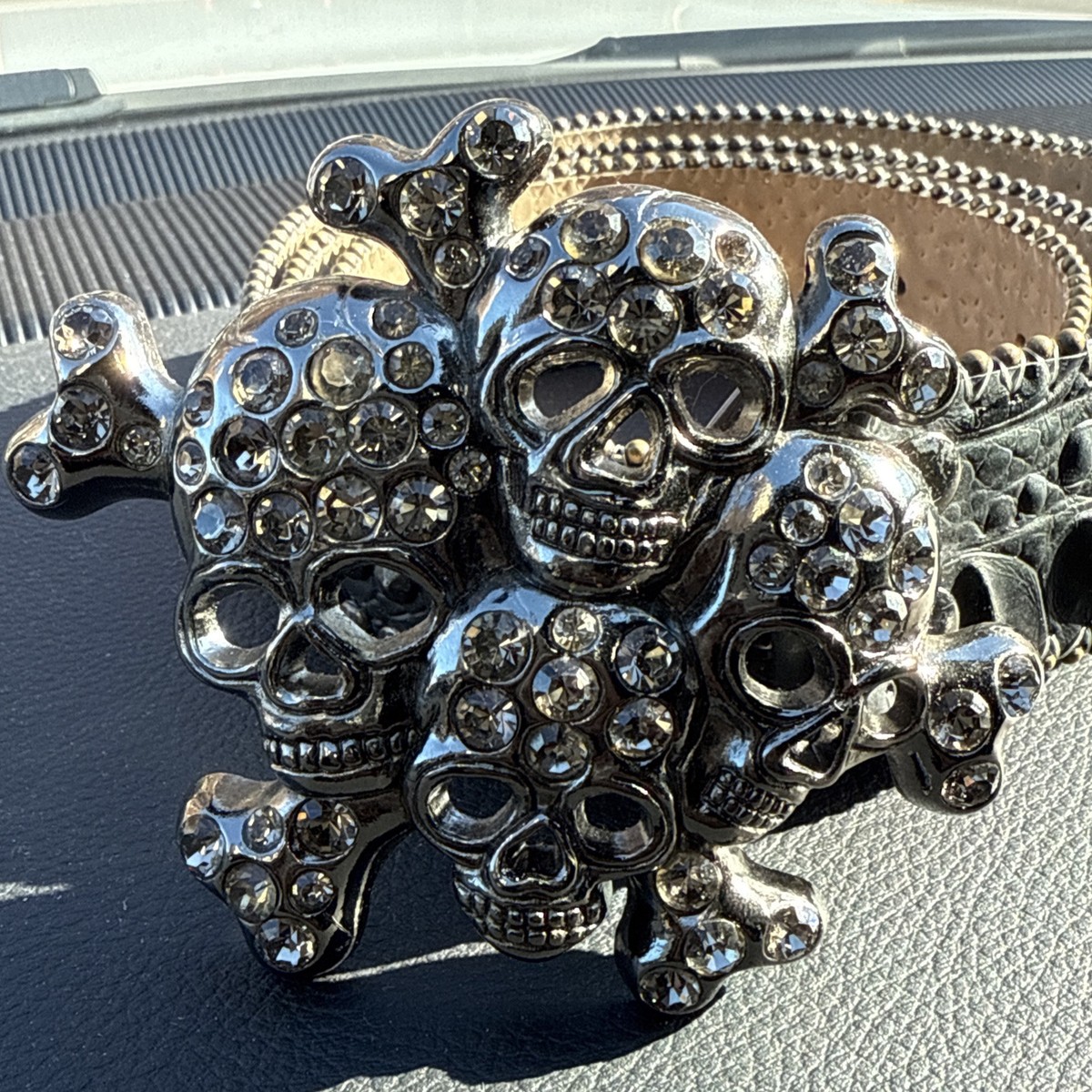 BB Simon Swarovski Crystal Skulls Leather Belt 42 XXL | eBay