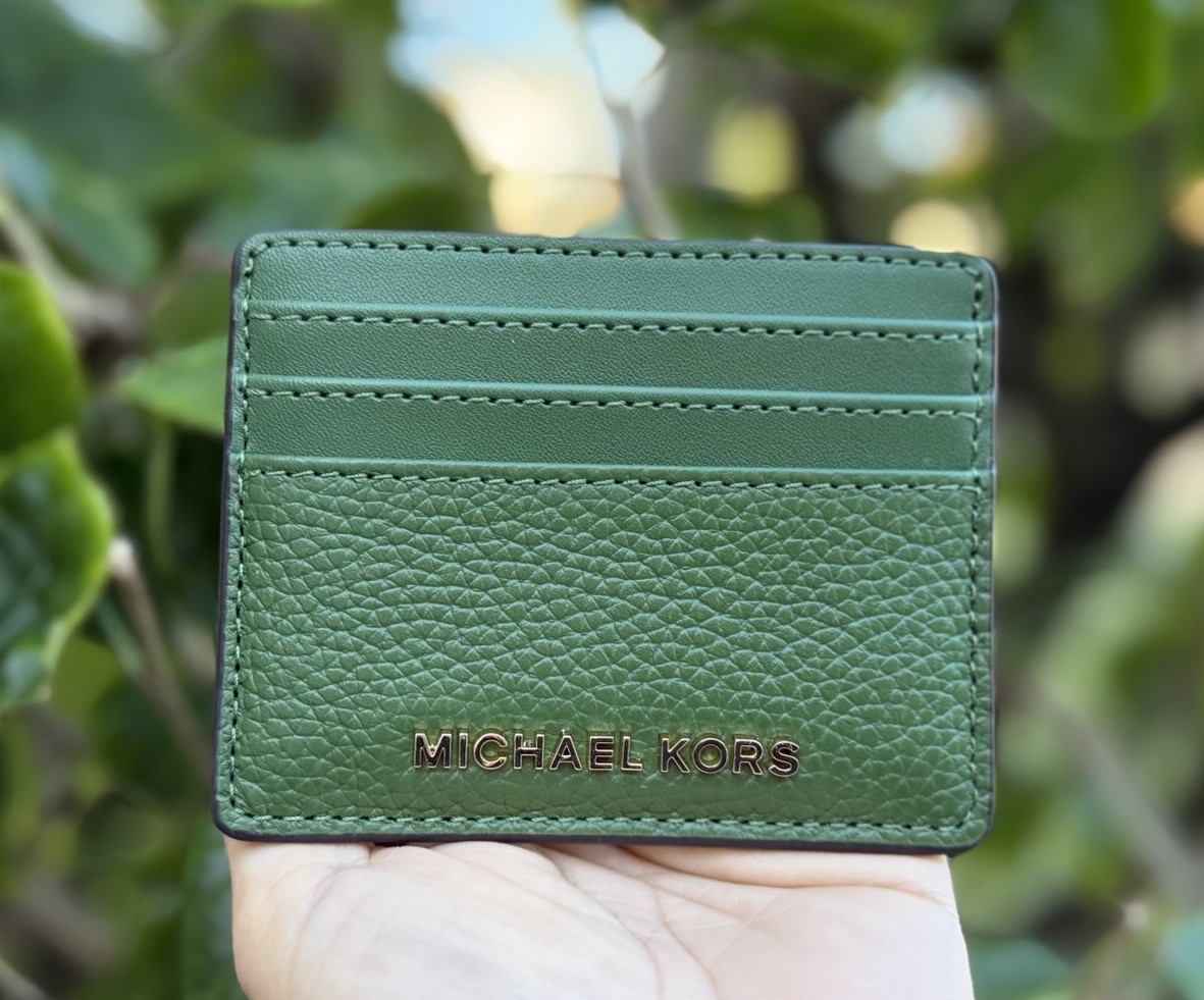 MICHAEL KORS JET SET TRAVEL CARD HOLDER LEATHER WALLET FERN GREEN