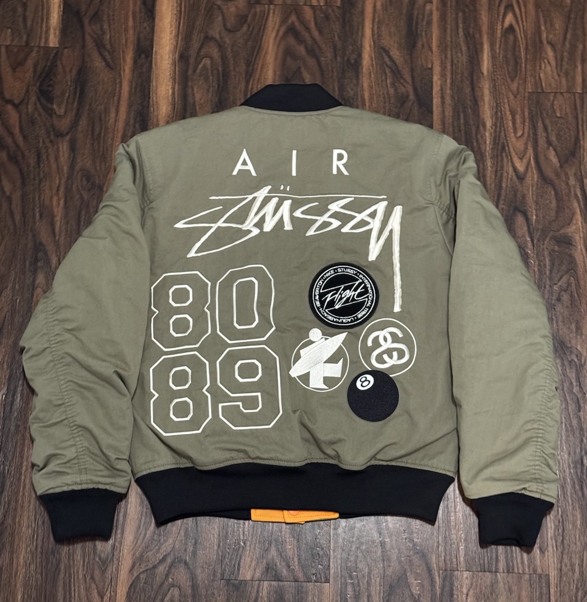 New NIKE x STUSSY REVERSIBLE VARSITY JACKET FJ9153-222 Green STUCY