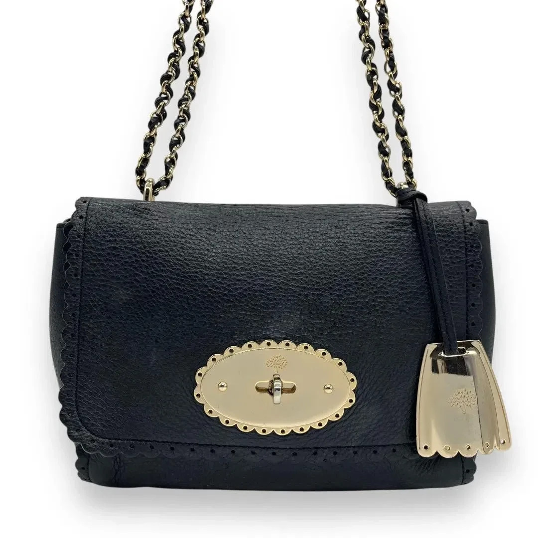 MULBERRY Cookie Lily Black Leather Chain Crossbody Shoulder Bag w