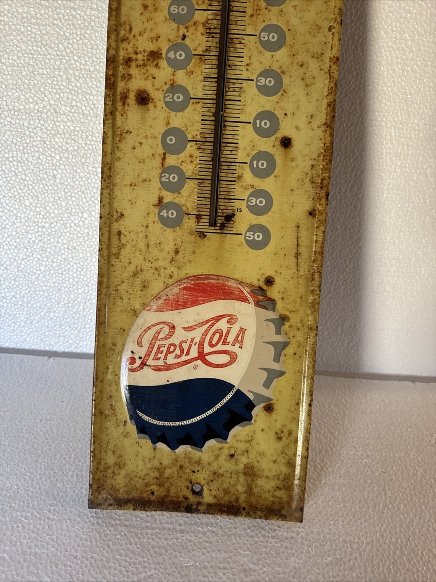 Vintage Metal Pepsi Sign Thermometer Working 27x7 M-165 Say Pepsi