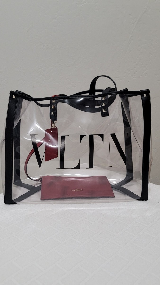 VALENTINO Womens Black VLTN PVC Clear Large Tote Bag $1245 | eBay