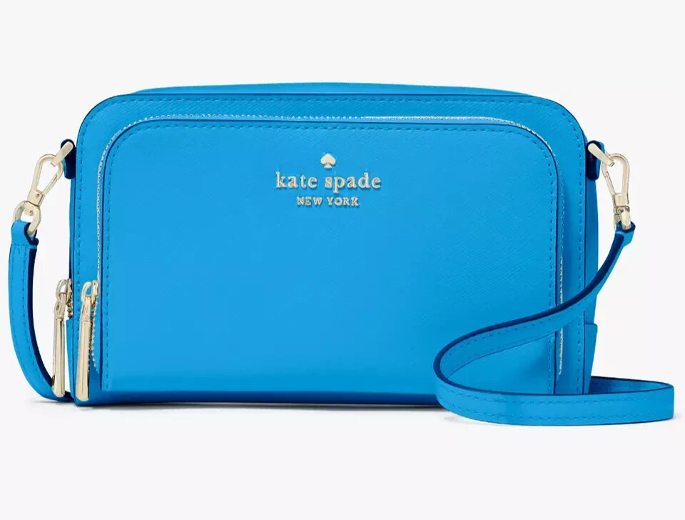 Kate Spade Dual Zip Around Crossbody Bag Blue Leather Purse KG036