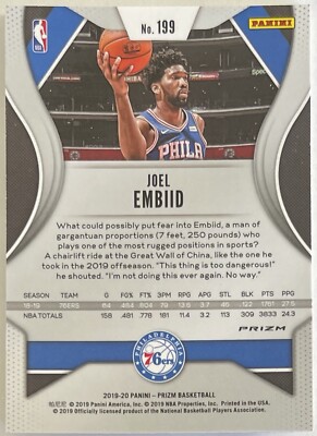 Joel Embiid 2019-20 Panini Prizm PRIZM Silver Basketball Card