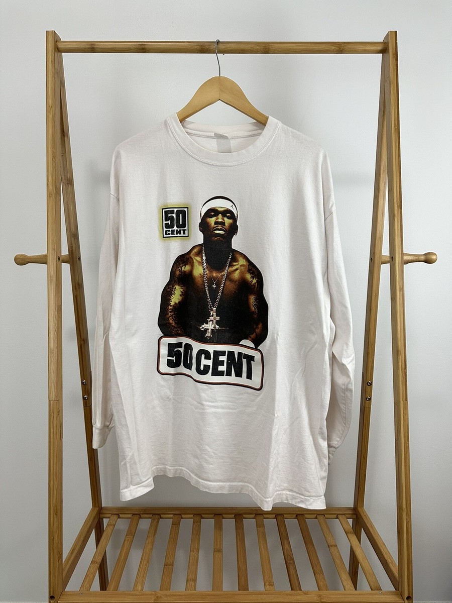 VTG 50 Cent Muscle Poster G Unit Rap Tee Hip Hop Promo Long Sleeve
