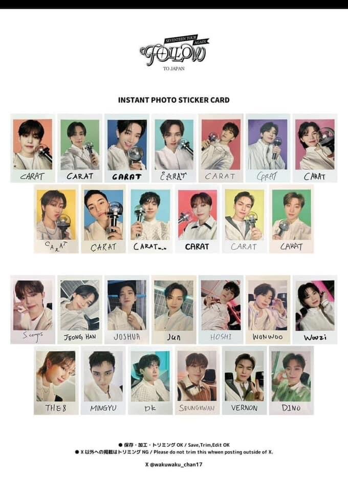 SEVENTEEN INSTANT PHOTO STICKER CARD FOLLOW AGAIN TO JAPAN TOUR