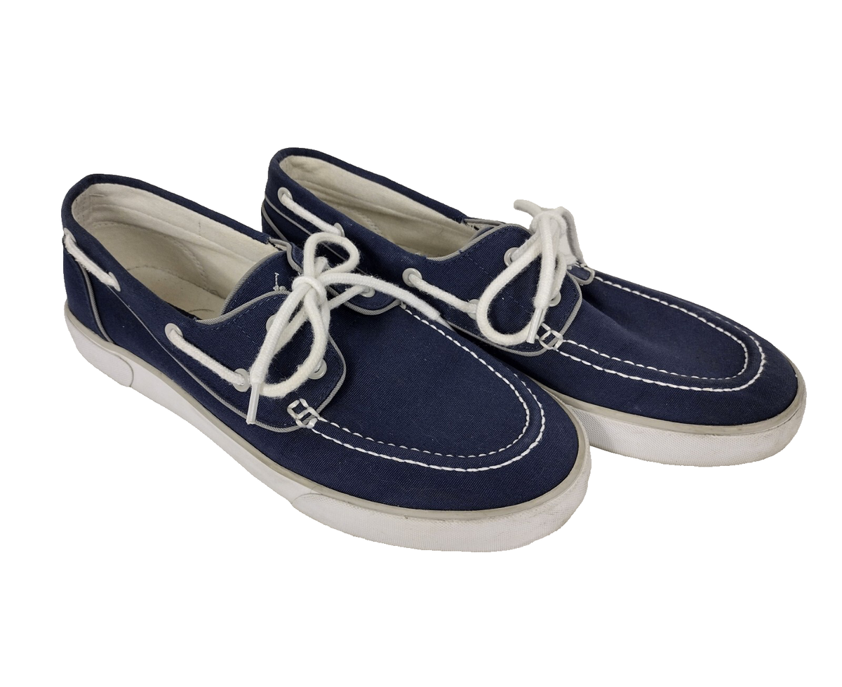VTG 90s Polo Ralph Lauren Navy Blue Canvas Deck Boat Shoes Mens