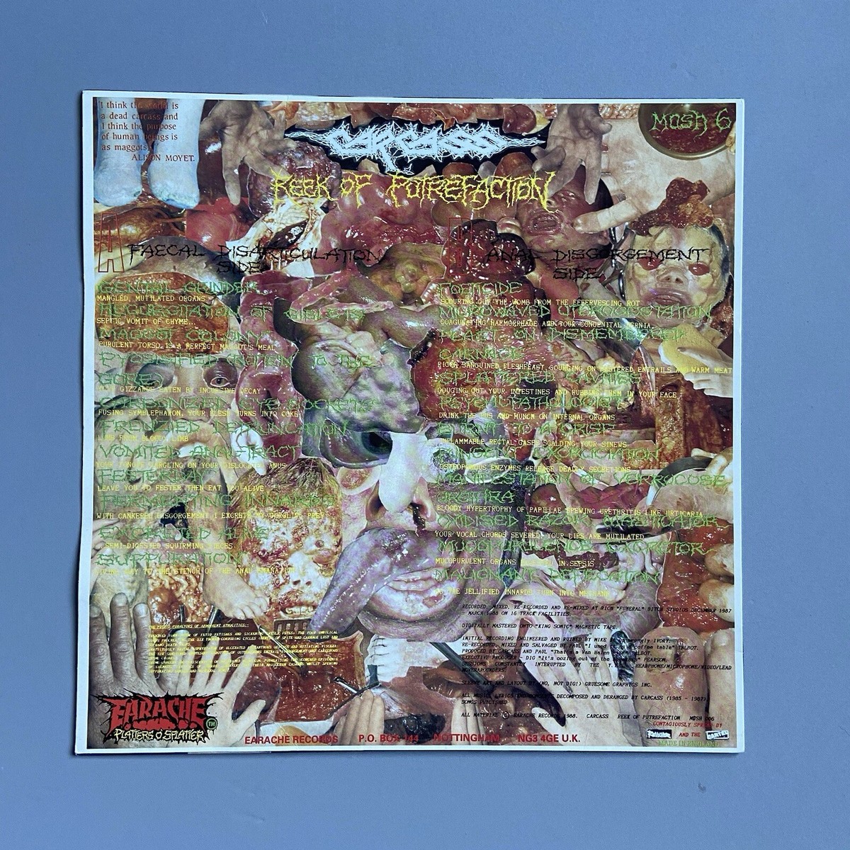 Carcass Vinyl Lp Reek Of Putrefaction - 1988 UK 1st Press with