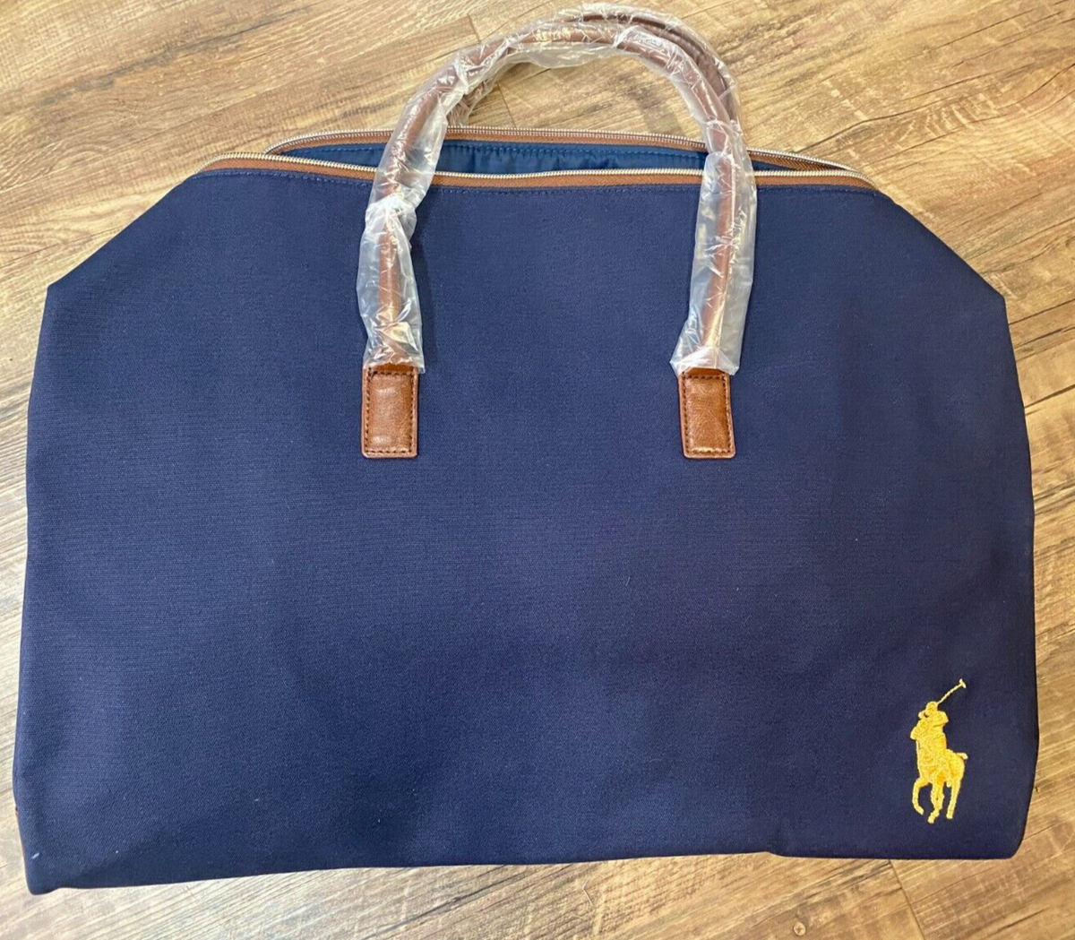 Polo Ralph Lauren Navy Blue With Brown Leather Weekender Travel
