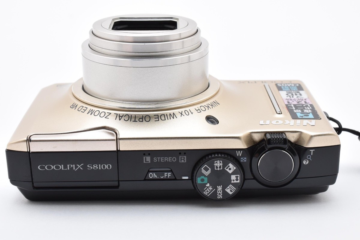 NEAR MINT] Nikon COOLPIX S8100 Gold – Works LCD Corner Black Strap