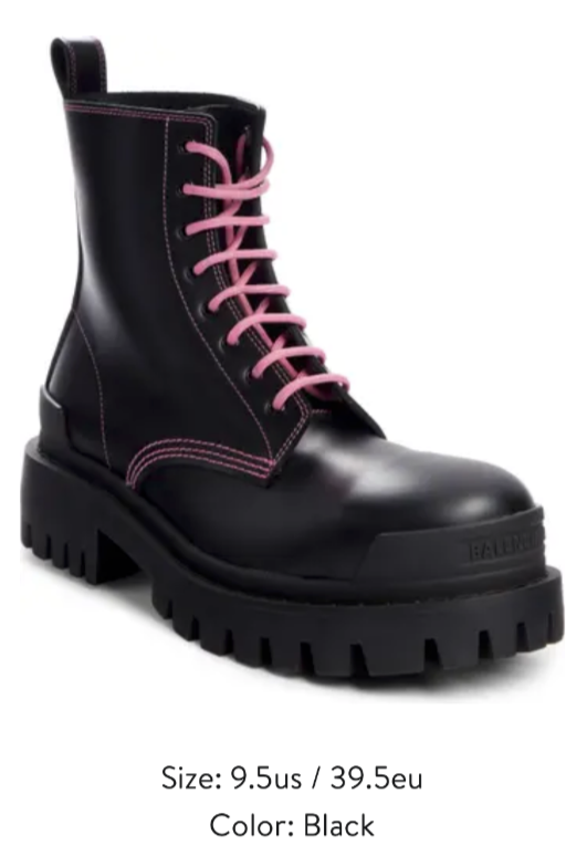 $950 Balenciaga Strike Boot Bootie Combat Hiking Black Leather Lug