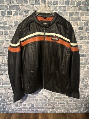 Harley Davidson Women SPORTY Black Leather Jacket XL Orange Racing