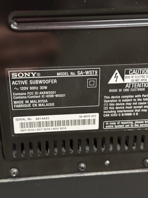 Sony SA-WST9 Wireless Subwoofer For Sony SA-ST9 Soundbar - Tested