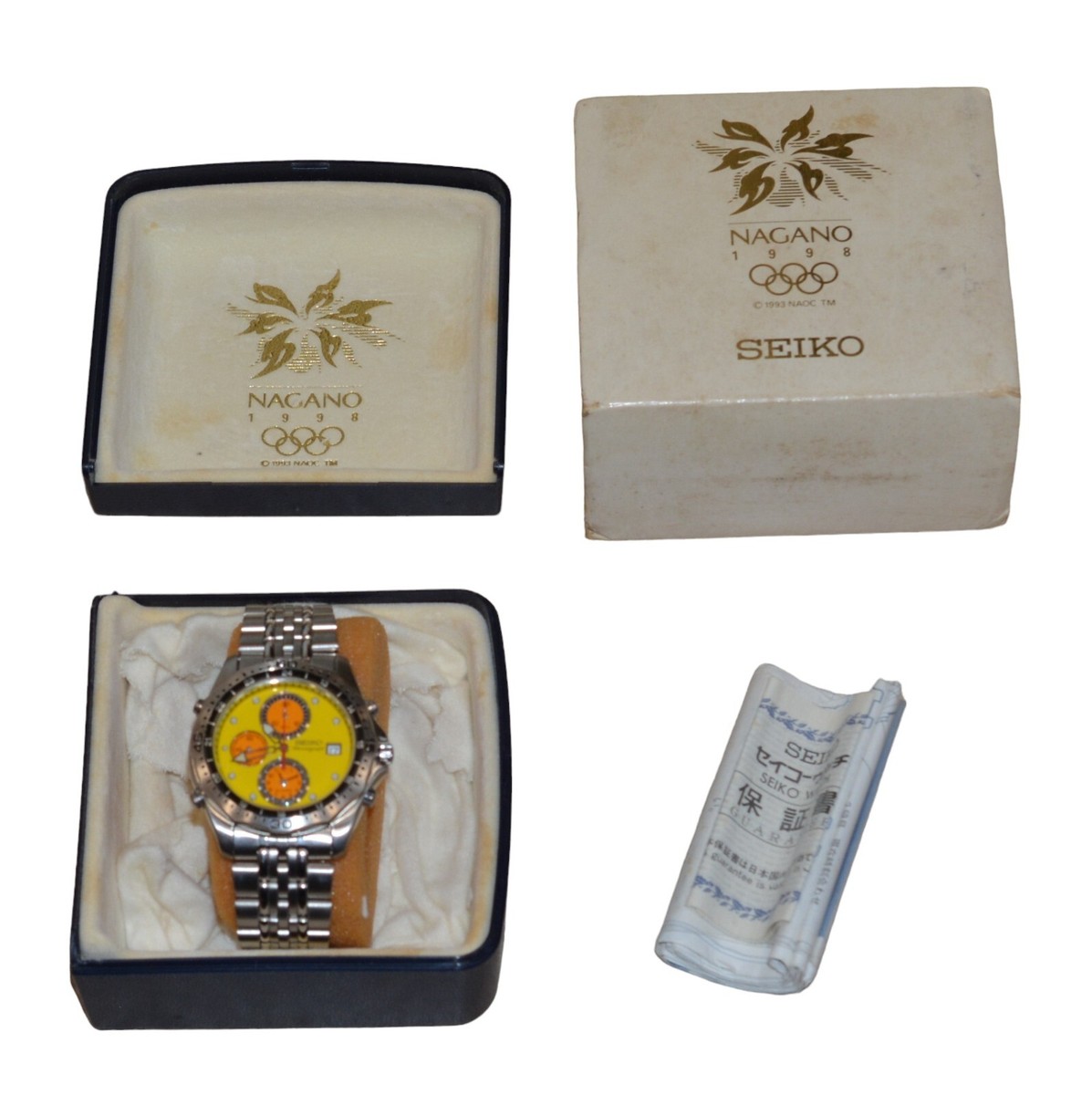 NEW Seiko Chrono Alarm 1998 Nagono Olympics Yellow Watch 7T32-7C70