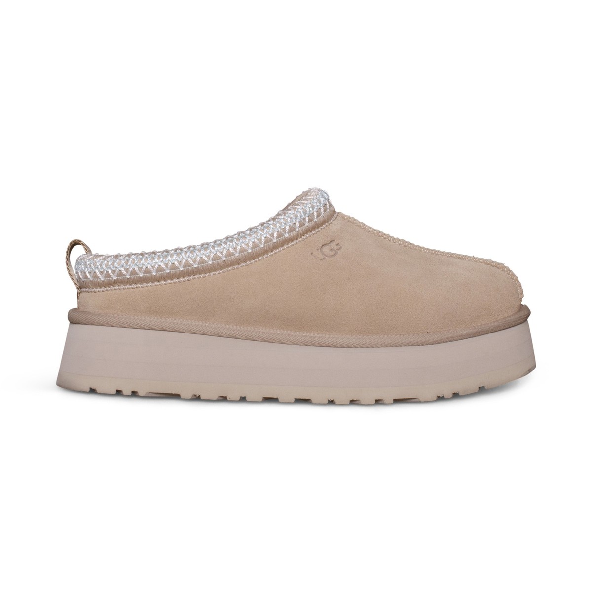 UGG TAZZ SAND SUEDE LINED SHEARLING MULE PLATFORM WOMEN'S SLIPPERS