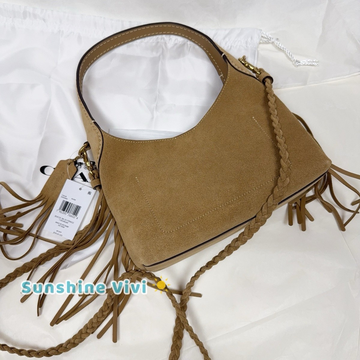 NWT COACH CAL96 Brooklyn Shoulder Bag 23 With Fringe Brass/Sand | eBay