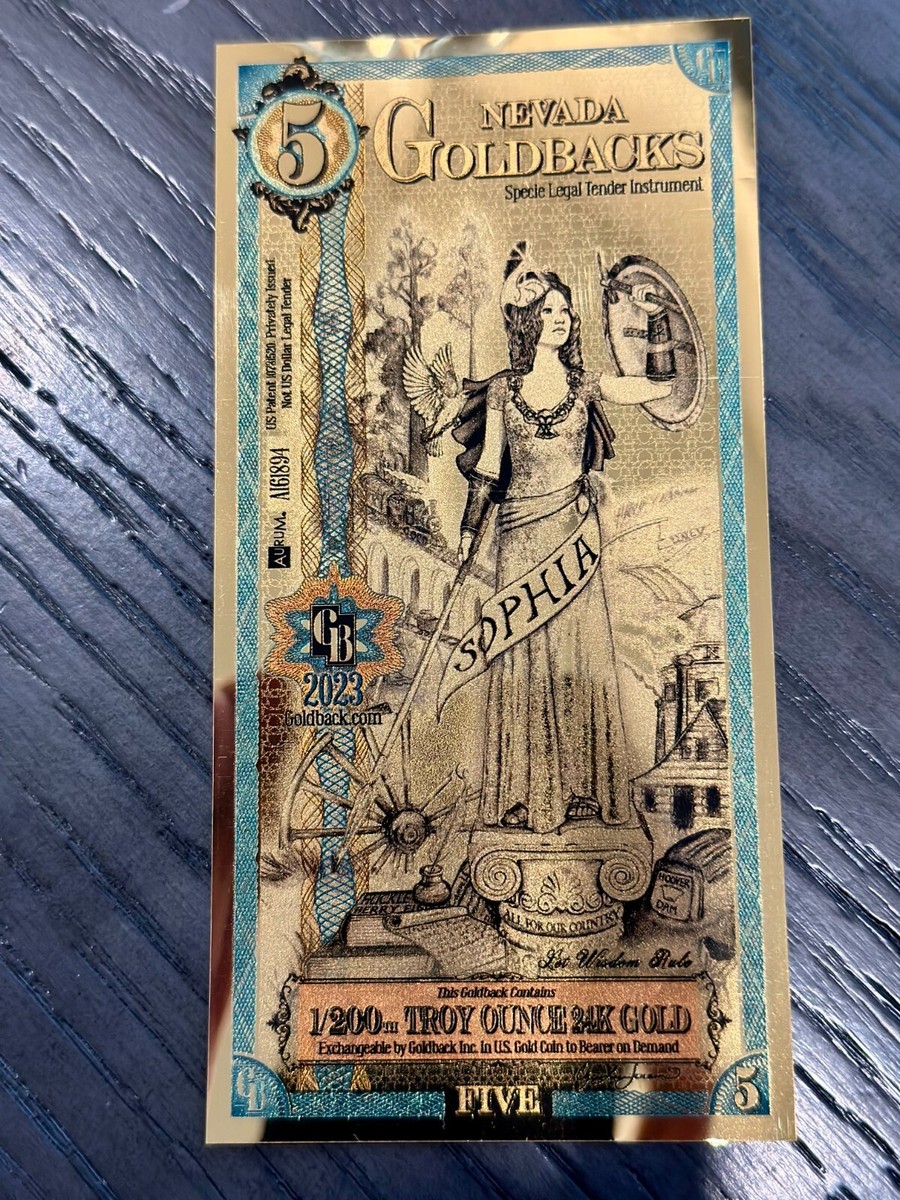 5 NEVADA Goldback 1/200th oz 24K Pure Gold Aurum Gold Foil Note IN