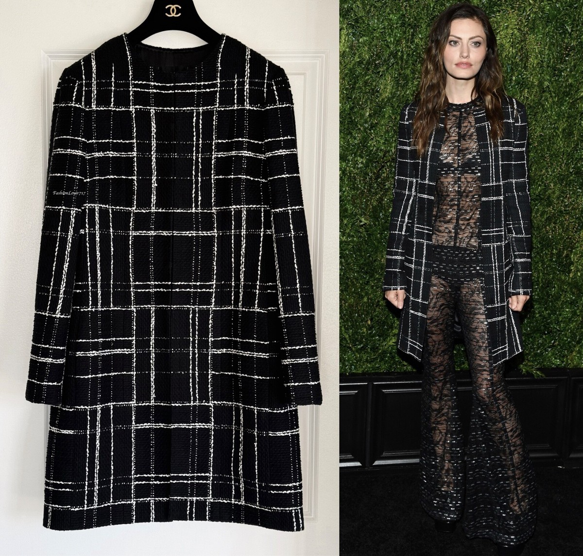 NWT 23A CHANEL BLACK WHITE TWEED CC BUTTONS RUNWAY COAT 44 | eBay