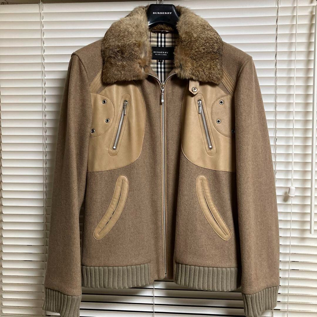 BURBERRY BLACK LABEL BMP86-719-44 Fur Blouson Jacket M Beige Men