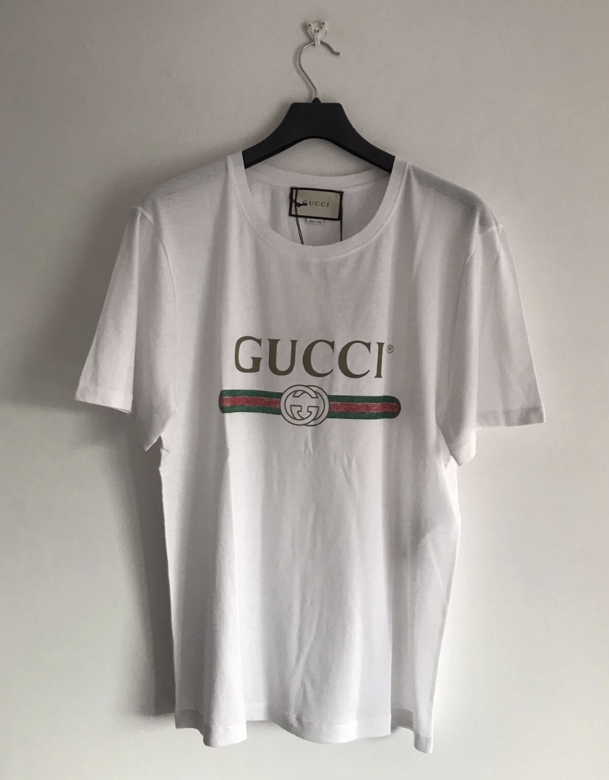 Gucci 1980 Printed Shirt T-shirt WHITE Washed size XL Distressed