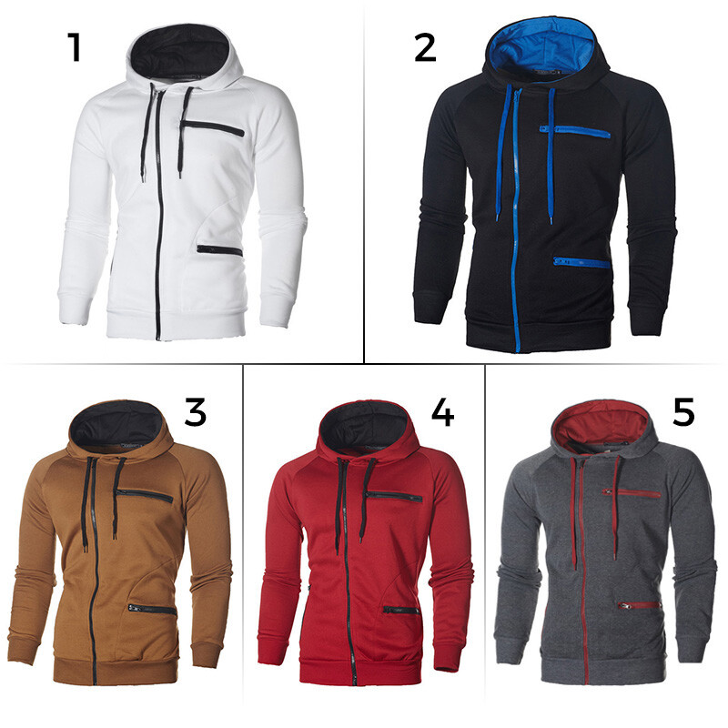 Mens Casual Hoodie Zip Up Jacket Sweatshirt Sports Hooded Coat