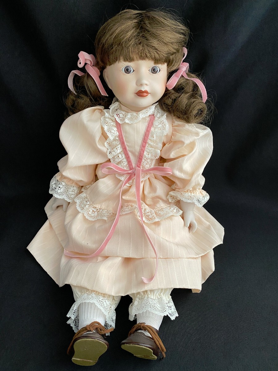 GOTZ PORCELAIN DOLL W. GERMANY BRUNETTE GIRL VICTORIAN CLOTHES