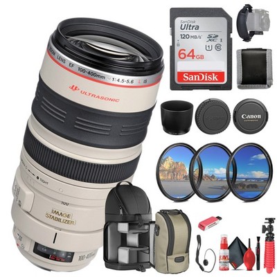 Canon EF 100-400mm f/4.5-5.6L IS USM Lens (2577A002) + 64GB Memory