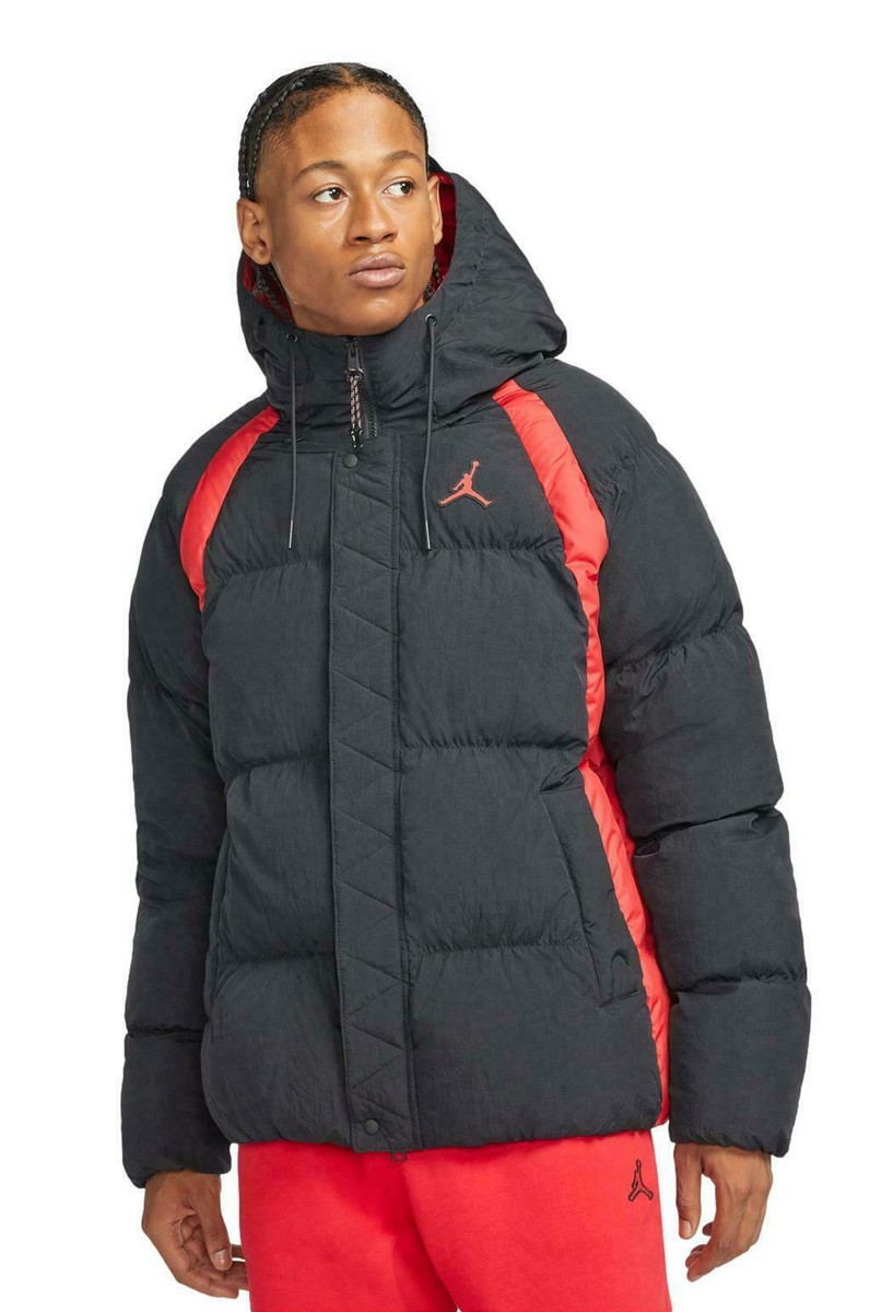 MENS NIKE JORDAN ESSENTIAL PUFFER Bred Black Red Hooded Jacket
